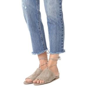 Vince Size 8M Damon Flat Lace-Up Slide Sandal, Woodsmoke